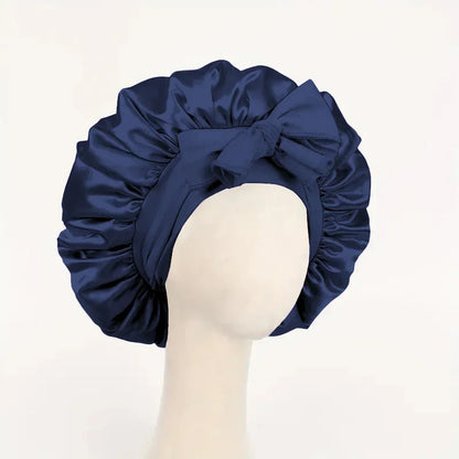 Satin Silk Hair Bonnet Adjustable Tie Band Wide-Brimmed Night Sleeping Bathing Hat Bonnet for Women Unisex Protective Headwear