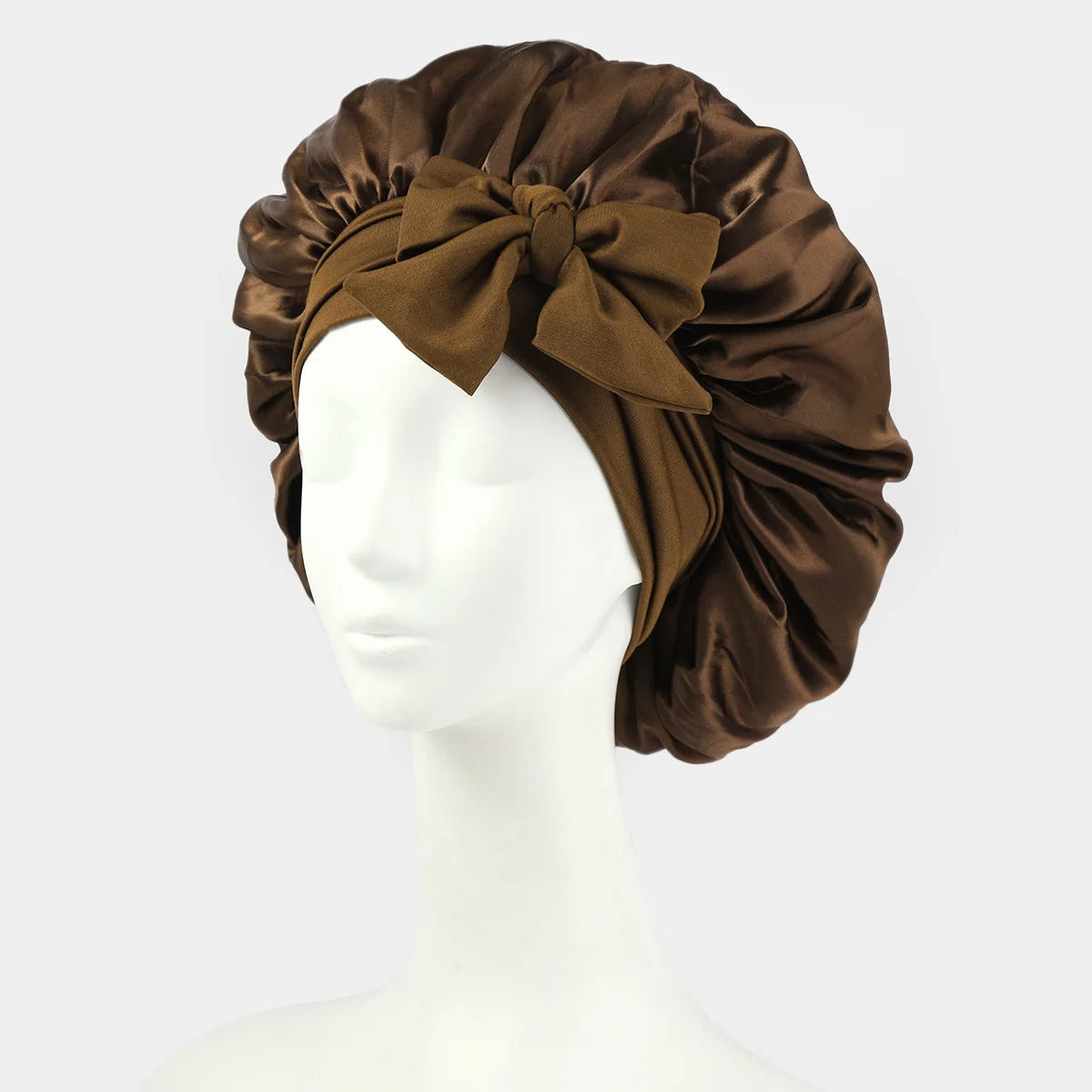 Satin Silk Hair Bonnet Adjustable Tie Band Wide-Brimmed Night Sleeping Bathing Hat Bonnet for Women Unisex Protective Headwear