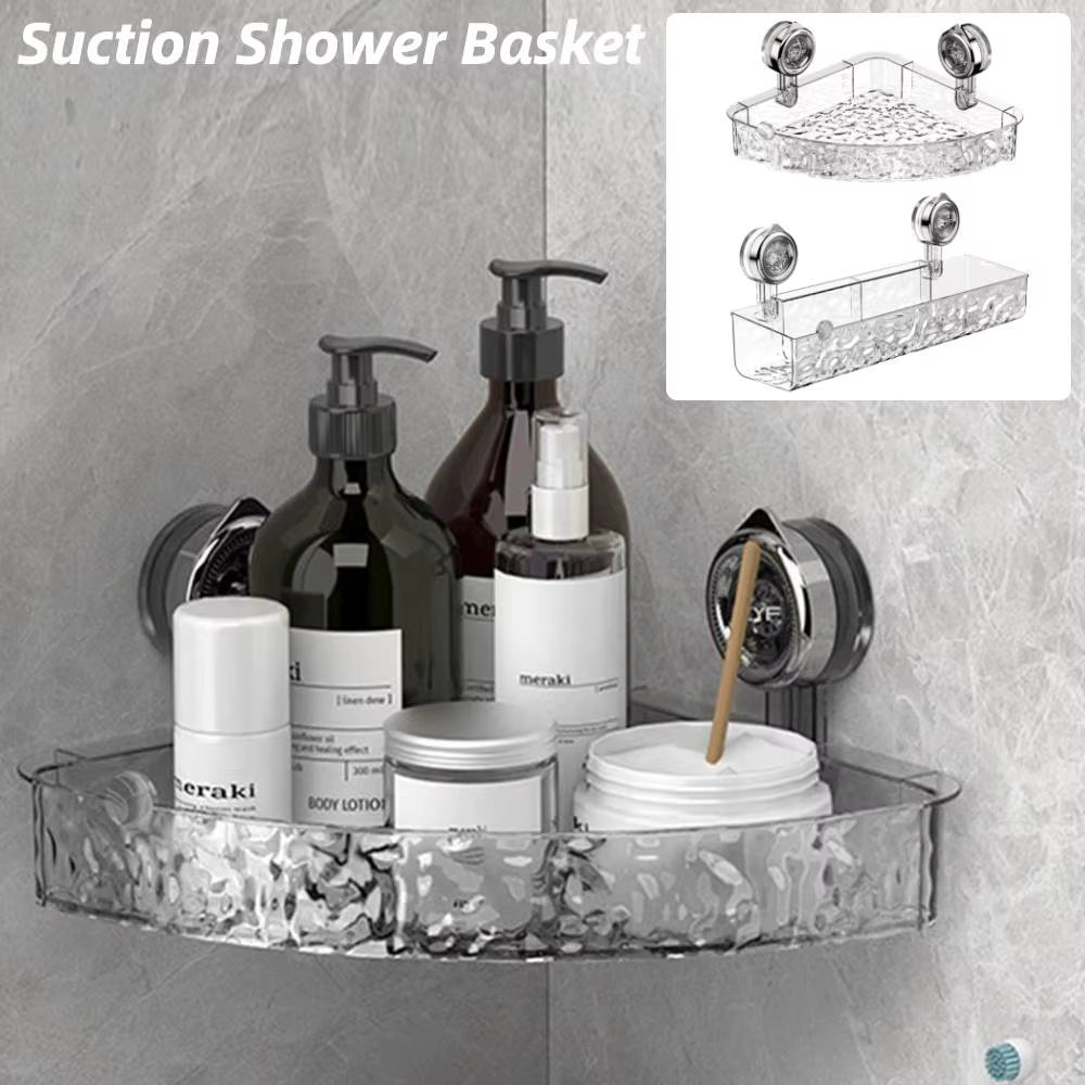 No Drilling Bathroom Shower Basket Suction Cup Bathroom Shelf Storage Rack Kitchen Shelves Organizers Bathroom Accessories
