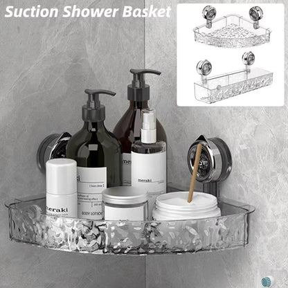 No Drilling Bathroom Shower Basket Suction Cup Bathroom Shelf Storage Rack Kitchen Shelves Organizers Bathroom Accessories