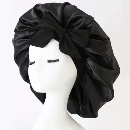 Satin Silk Hair Bonnet Adjustable Tie Band Wide-Brimmed Night Sleeping Bathing Hat Bonnet for Women Unisex Protective Headwear